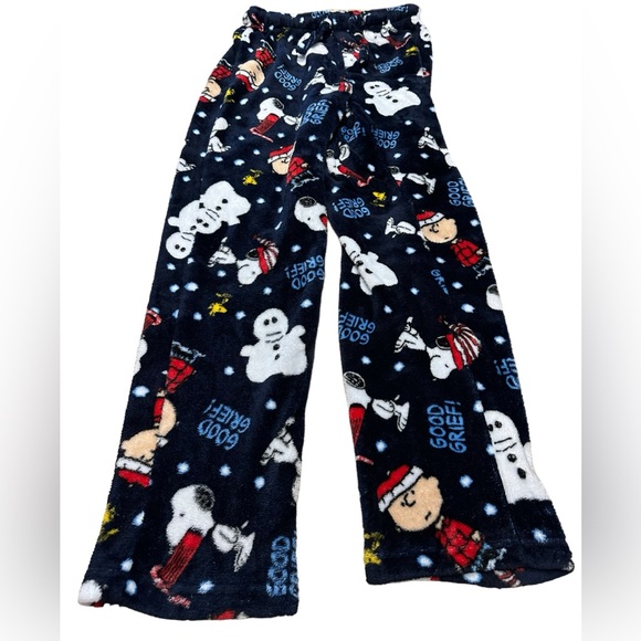 Peanuts Fleece Navy Blue Winter Print Pajama Pants - Picture 1 of 11